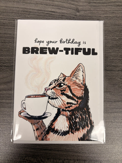 Brew-tiful Birthday - Coffee Pun Cat Card