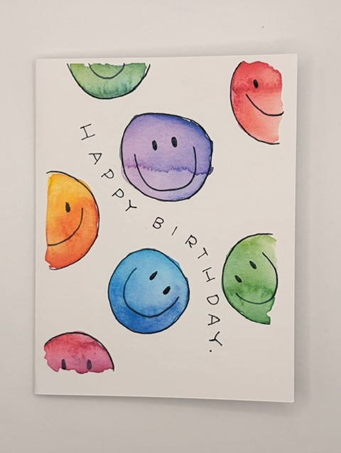 "Happy Birthday" w/ Smiley Faces Birthday Card